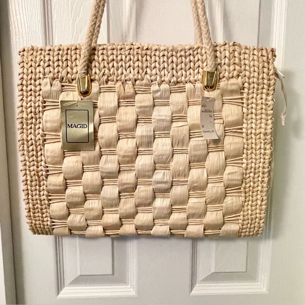 Vintage Straw Corn Husk Woven Purse Tote Bag Large Magid NWT